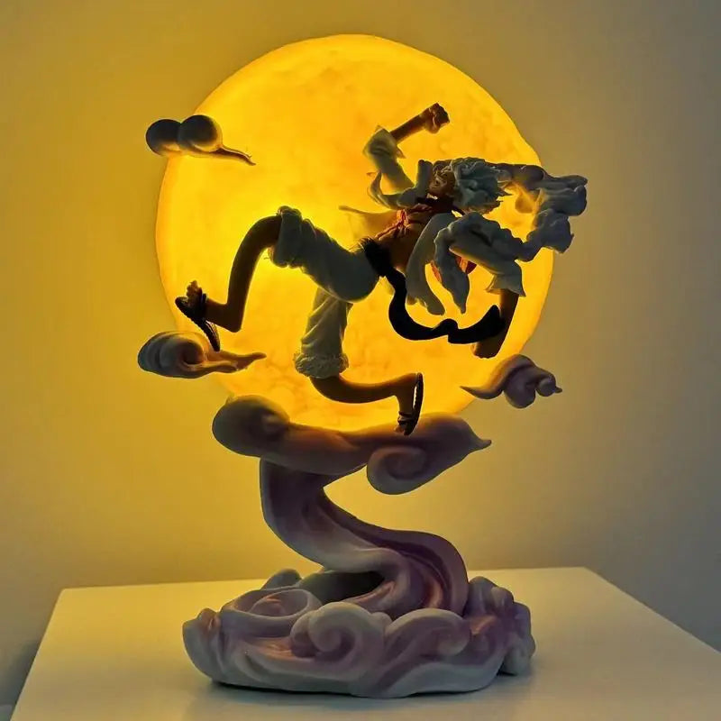 New 26cm One Piece Anime Periphery Figure Moon Nika Luffy Gear 5 With Moon Light Action Figure Gk Statue Model Home Decorations