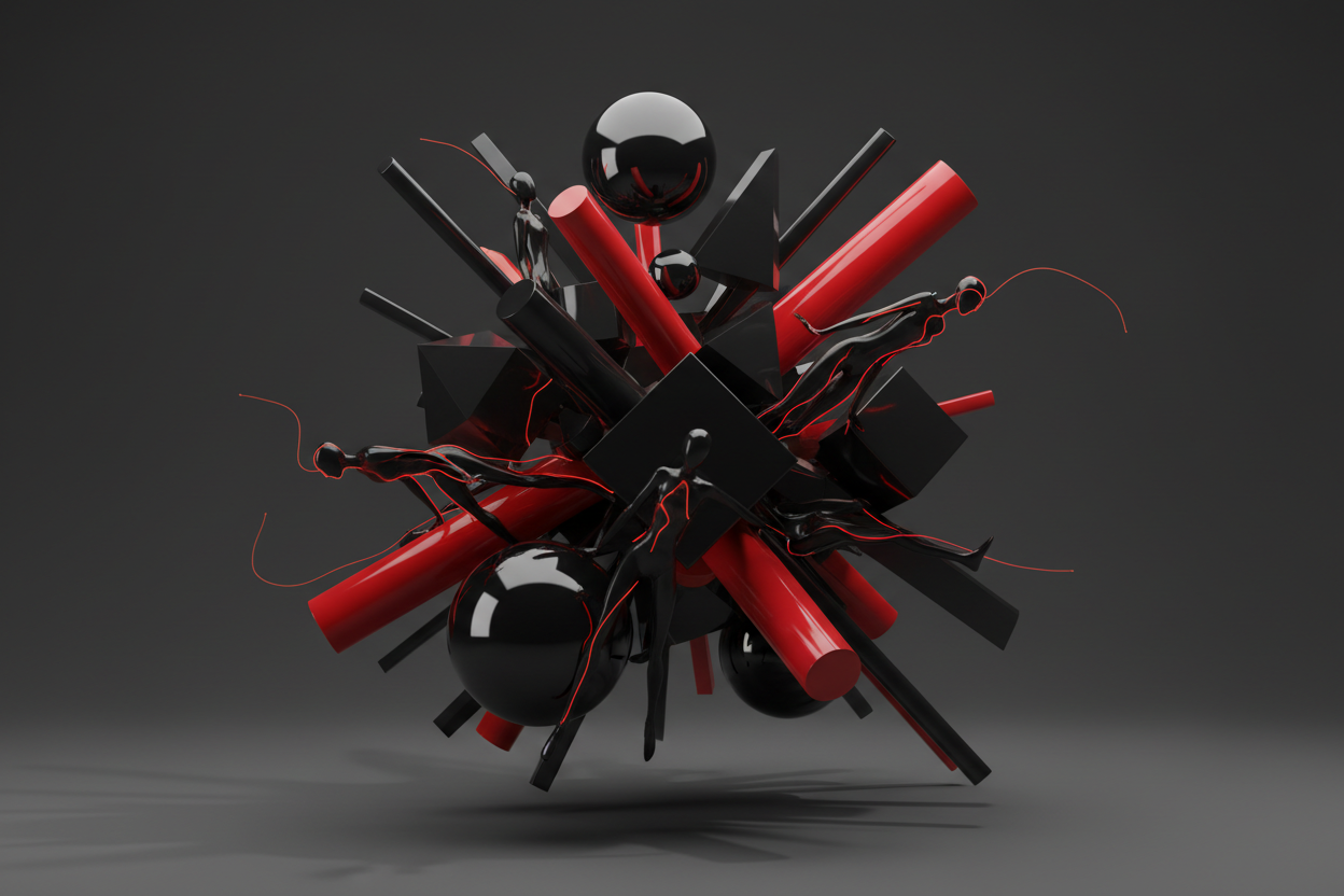 black and red objects figures